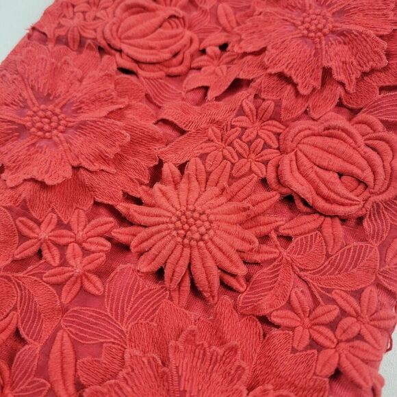 Tory Burch Blouse Shirt Womens XS Red Eyelet Overlay Floral Short Sleeve - Picture 10 of 12